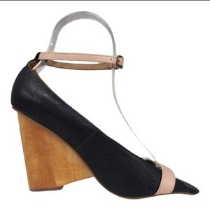 Jeffrey Campbell Monet Wood Wedge Leather Strap Heels